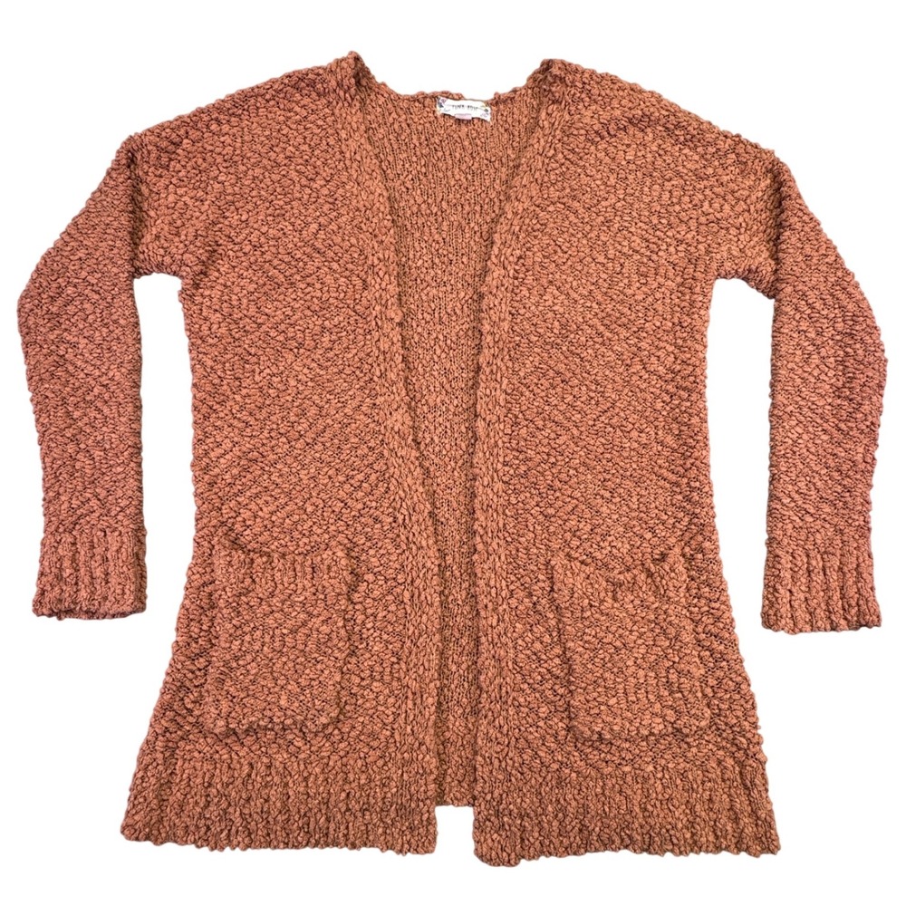 Pink‎ Rose Cardigan Women's Small Pink Long Sleeve Popcorn Knit Open Cardigan
